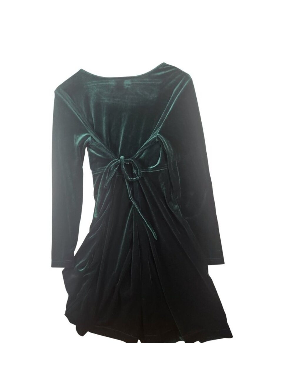 Motherhood Maternity Emerald Green Velvet Empire Waist Tie Back Dress Size M - Picture 6 of 7